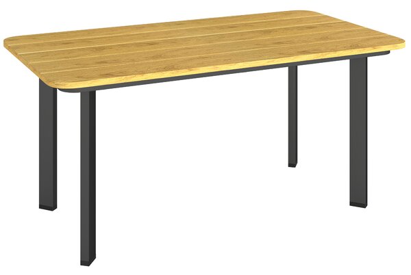 Outsunny Outdoor Garden Coffee Table, Garden Table with Slatted Wood Plastic Composite Top and Metal Frame, Brown