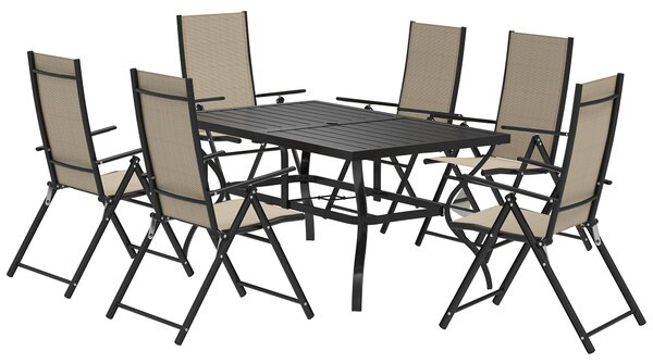 Outsunny Seven-Piece Steel Outdoor Dining Set, with Parasol Hole - Khaki