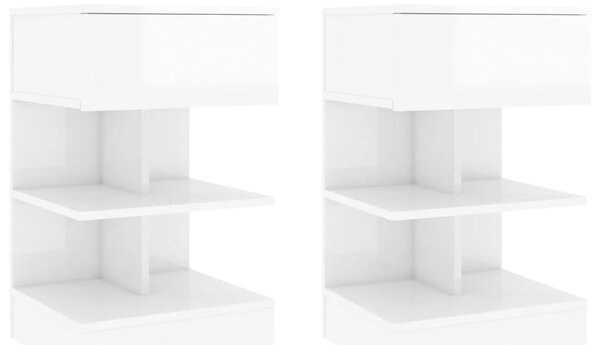 Bedside Cabinets 2 pcs High Gloss White 40x35x65 cm