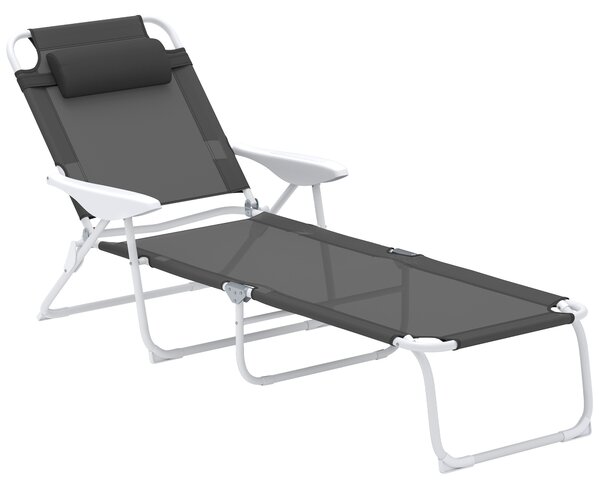 Outsunny Foldable Lounge Chair with 4-Level Adjustable Backrest & Headrest - Charcoal Grey