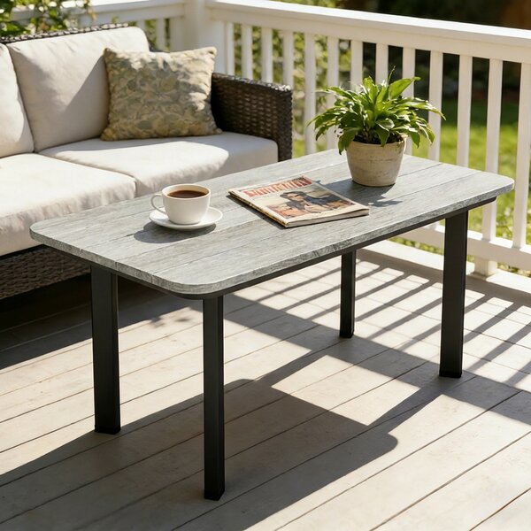 Outsunny Outdoor Garden Coffee Table, Garden Table with Slatted Wood Plastic Composite Top and Metal Frame, Grey