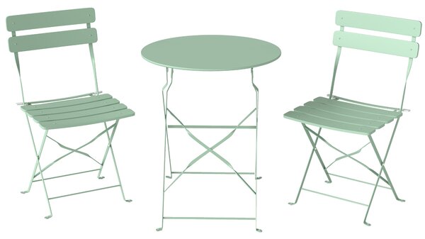 Outsunny Folding Garden Bistro Set, Outdoor Round Bistro Table and Chairs Set 2 with Electrophoresis Metal Frame, Light Green