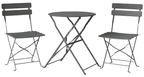 Outsunny Folding Garden Bistro Set, Outdoor Round Bistro Table and Chairs Set 2 with Electrophoresis Metal Frame, Grey