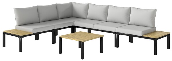 Outsunny Garden Furniture Set, 6 Piece Corner Sofa Set with Loveseat, Coffee Table, Sofa with Integrated Side Table