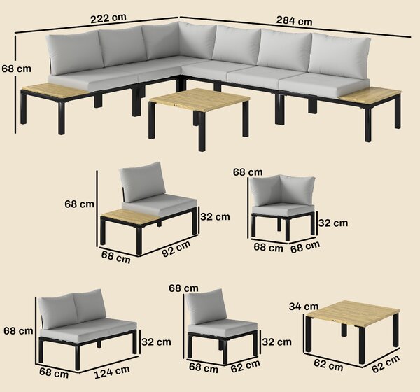 Outsunny Garden Furniture Set, 6 Piece Corner Sofa Set with Loveseat, Coffee Table, Sofa with Integrated Side Table