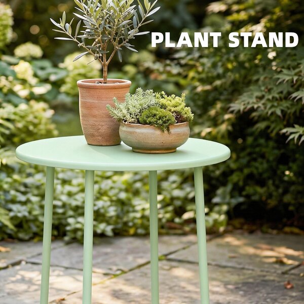 Outsunny 48 cm Round Garden Side Table, Small Metal Outdoor Garden Table with Rolled Edge, Green