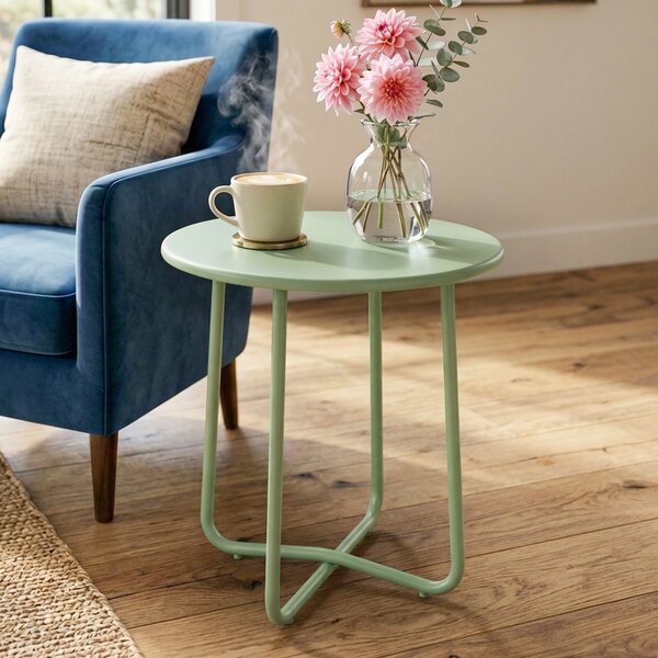 Outsunny 48 cm Round Garden Side Table, Small Metal Outdoor Garden Table with Rolled Edge, Green