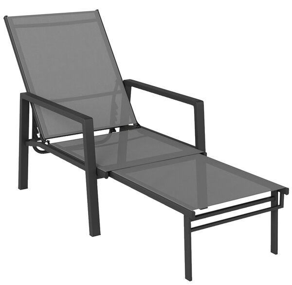 Outsunny Sun Lounger Retracable Footrest 5-Position Adjustable Steel Frame for Beach, Porch, Patio, Camping, Dark Grey