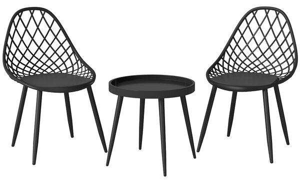 Outsunny 3-Piece Outdoor Bistro Set with 2 Chairs and Round Table for Garden, Balcony, Porch, Black