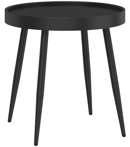 Outsunny 49.5 cm Round Garden Table, Small Outdoor Coffee Side Table with Plastic Tray-Style Top, Metal Legs, Black