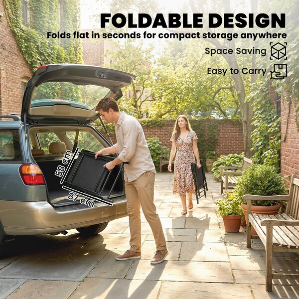 Outsunny Folding Garden Chairs Set of 2, Foldable Garden Dining Chairs with High Back, Armrests, Texteline Seat, Black