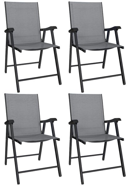 Outsunny Folding Garden Chairs Set of 4, Foldable Garden Dining Chairs with High Back, Armrests, Texteline Seat, Light Grey