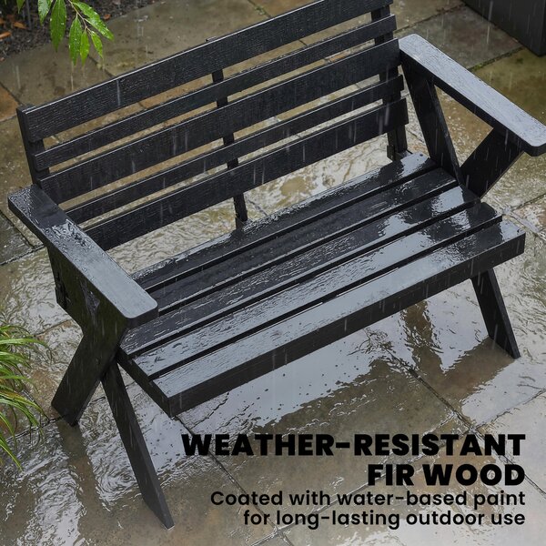 Outsunny 2 Seater Wooden Garden Bench, Slatted Patio Bench with Armrest and Backrest, Black