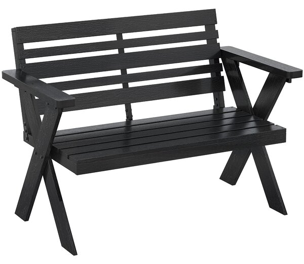 Outsunny 2 Seater Wooden Garden Bench, Slatted Patio Bench with Armrest and Backrest, Black
