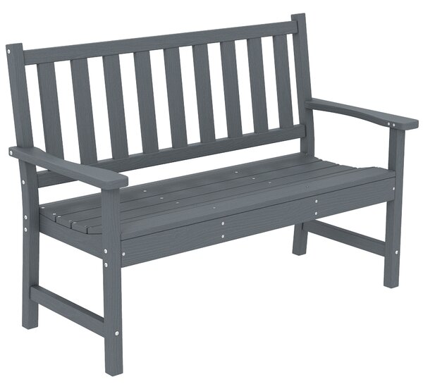 Outsunny 2 Seater Plastic Garden Bench, Outdoor Patio Bench with Armrest and Backrest, Weatherproof Outdoor Furniture for Balcony