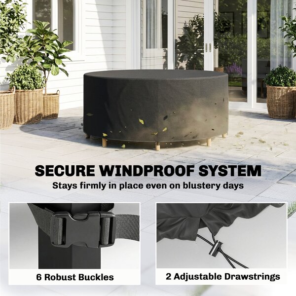 Outsunny Round Garden Furniture Cover, Waterproof Garden Table Cover, 420D Heavy Duty Oxford for Outdoor, Φ214 x 70 cm, Black