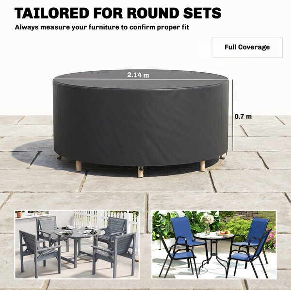 Outsunny Round Garden Furniture Cover, Waterproof Garden Table Cover, 420D Heavy Duty Oxford for Outdoor, Φ214 x 70 cm, Black