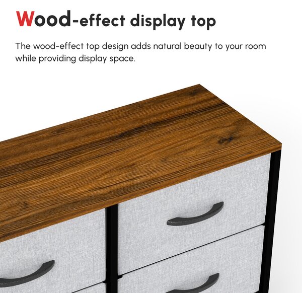 HOMCOM Bedroom Chest of Drawers, Industrial Dresser with 6 Fabric Bins, Steel Frame & Wooden Top, Grey Aosom UK
