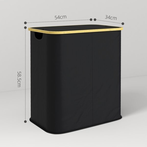 HOMCOM Double Laundry Basket With Lid, 80L Collapsible Laundry Hamper with Groove Handles, Washing Basket for Bathroom, Bedroom, Black Aosom UK