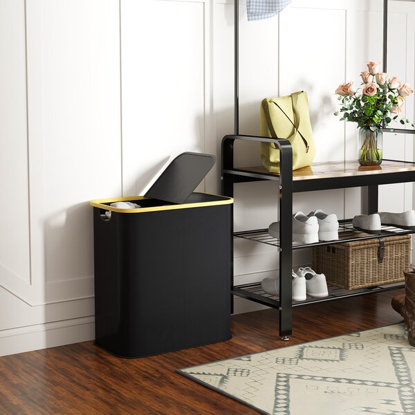 HOMCOM Double Laundry Basket With Lid, 80L Collapsible Laundry Hamper with Groove Handles, Washing Basket for Bathroom, Bedroom, Black Aosom UK