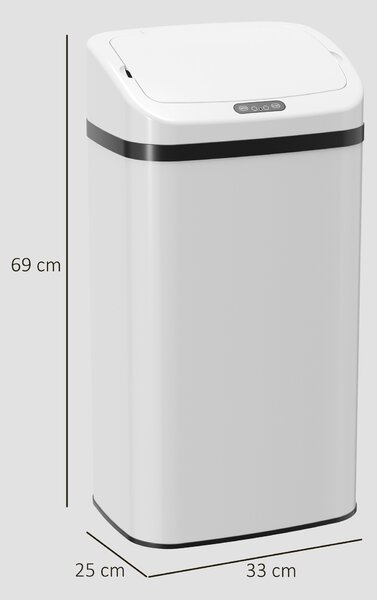 HOMCOM 48L Stainless Steel Sensor Bin - White