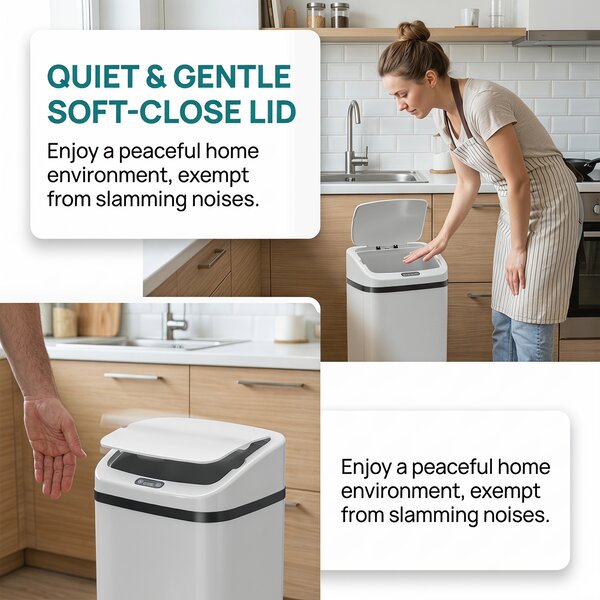 HOMCOM 48L Stainless Steel Sensor Bin - White