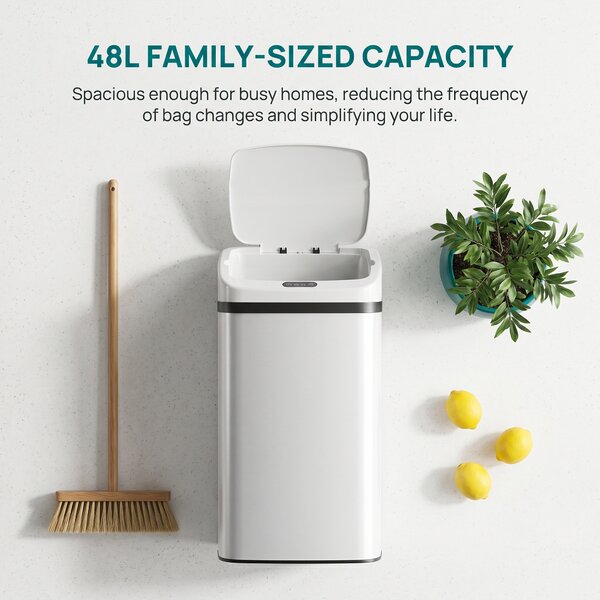 HOMCOM 48L Stainless Steel Sensor Bin - White