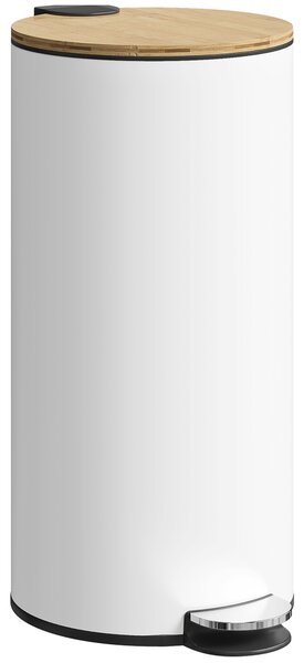 HOMCOM Kitchen Bin, 30 Litre Pedal Rubbish Bin with Removable Bucket, White and Natural