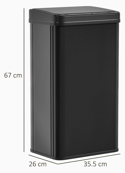 HOMCOM 50L Sensor Bin with Soft-Close Lid, Stainless Steel Automatic Touchless Motion Sensor Kitchen Bin, Black