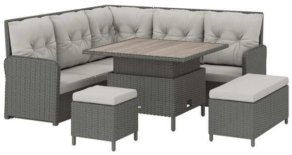 Outsunny Rattan Sofa Set, 6-Piece Outdoor PE Rattan Wicker Sofa with Liftable Coffee Table, Patio Garden Sectional Corner Furniture, Cream Aosom UK