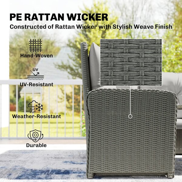 Outsunny Rattan Sofa Set, 6-Piece Outdoor PE Rattan Wicker Sofa with Liftable Coffee Table, Patio Garden Sectional Corner Furniture, Cream Aosom UK