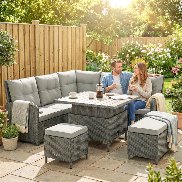 Outsunny Rattan Sofa Set, 6-Piece Outdoor PE Rattan Wicker Sofa with Liftable Coffee Table, Patio Garden Sectional Corner Furniture, Cream Aosom UK