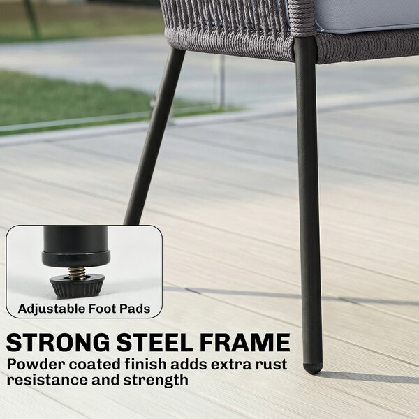 Outsunny 4 Piece Garden Furniture Set, Rope Garden Sofa Set with 1 Loveseat 2 Chairs Tempered Glass Table Cushions, Dark Grey