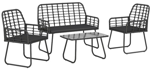 Outsunny 4 Piece Rattan Garden Furniture Set, Outdoor Patio Furniture with Loveseat, Armchairs and Coffee Table