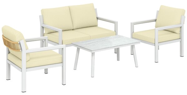 Outsunny 4 Seater Rattan Garden Furniture Set with 2 Armchairs, Loveseat, Coffee Table, Garden Sofa Set with Cushions, Brown