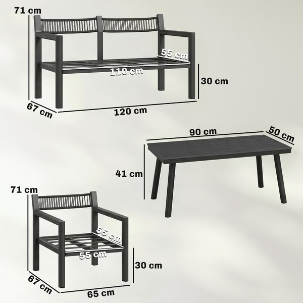 Outsunny 4 Seater Rattan Garden Furniture Set with 2 Armchairs, Loveseat, Coffee Table, Garden Sofa Set with Cushions, Dark Grey