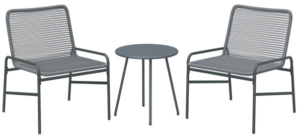 Outsunny 3 Piece Rattan Bistro Set, Outdoor Garden Furniture Set with 2 Chairs, Round Coffee Table for Patio, Balcony, Dark Grey