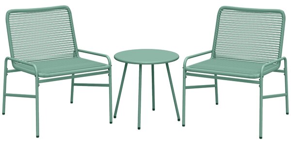 Outsunny 3 Piece Rattan Bistro Set, Outdoor Garden Furniture Set with 2 Chairs, Round Coffee Table for Patio, Balcony, Green