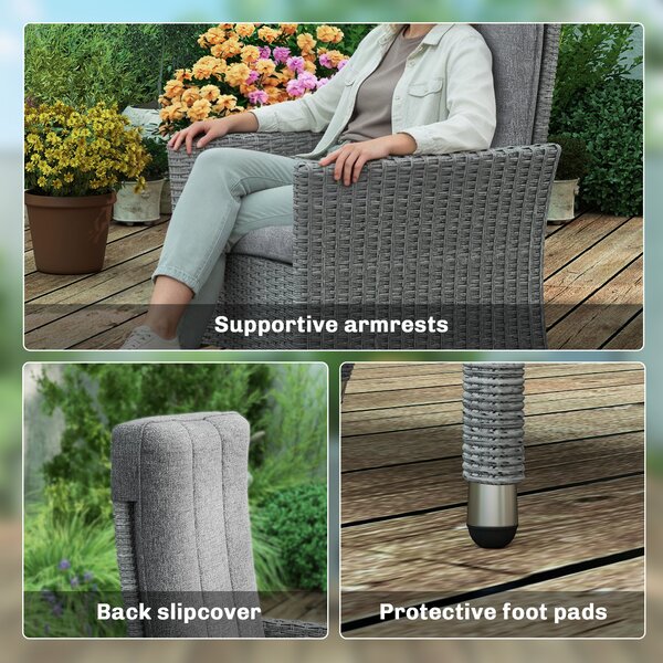 Outsunny 105°-150° Reclining Rattan Chair - Light Grey
