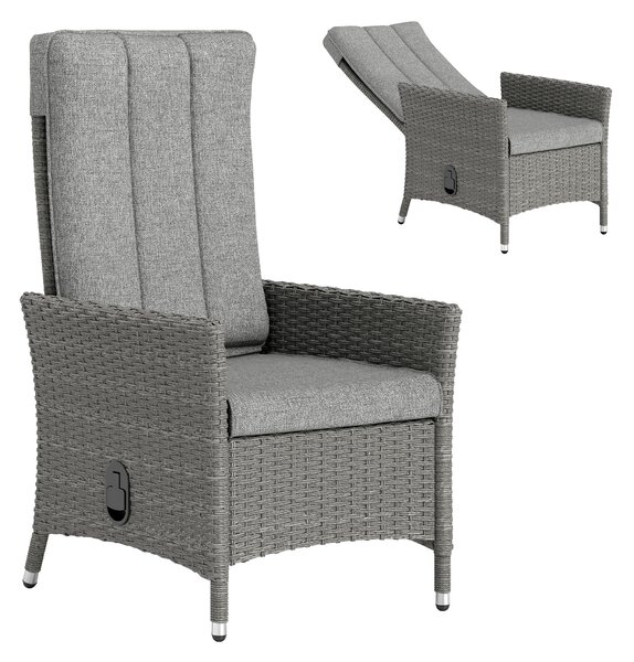 Outsunny 105°-150° Reclining Rattan Chair - Light Grey