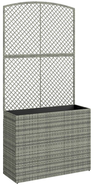 Outsunny Rattan Planter with Trellis, Raised Beds for Garden with Liner for Climbing Plants Vegetables Flowers, Dark Grey