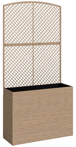 Outsunny Rattan Planter with Trellis, Raised Beds for Garden with Liner for Climbing Plants Vegetables Flowers, Light Grey