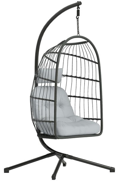 Outsunny Hanging Egg Chair, Indoor Outdoor Hammock Swing Chair with Stand, Safety Strap, Foldable Basket, Dark/Light Grey
