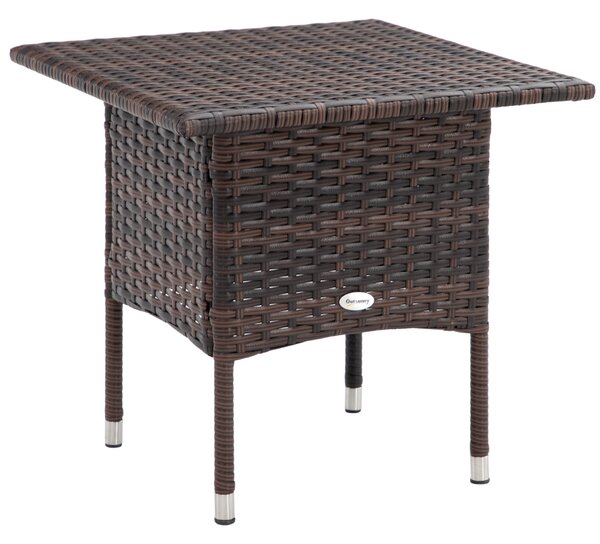Outsunny Outdoor Rattan Side Table Coffee Table with Plastic Board, Full Woven Table Top for Patio, Garden, Balcony, Mixed Brown