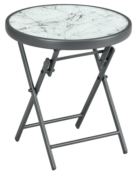 Outsunny Faux Marble Folding Patio Side Table: Compact Round Coffee Table for Outdoor Use, White Aosom UK
