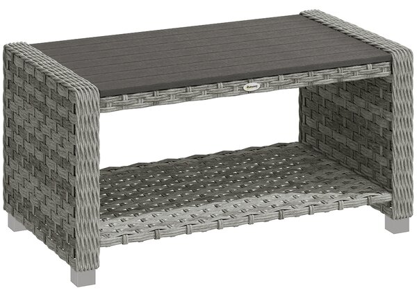 Outsunny Outdoor Side Table with 2-tier Storage Rattan End Table for Patio 90 cm Grey