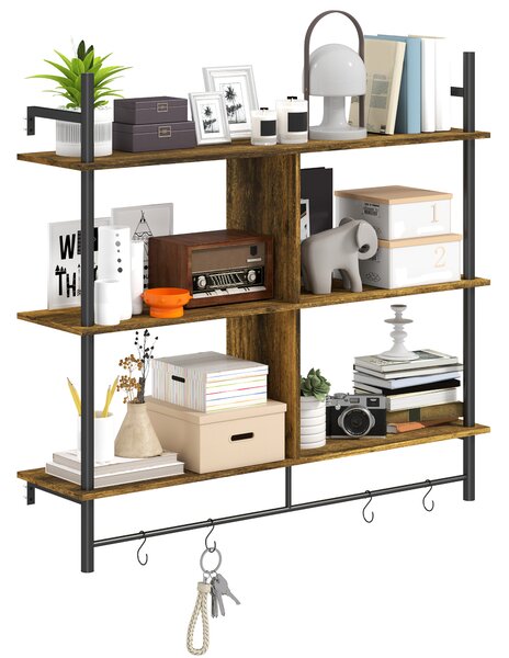 HOMCOM Three-Tier Floating Shelf - Brown/Black