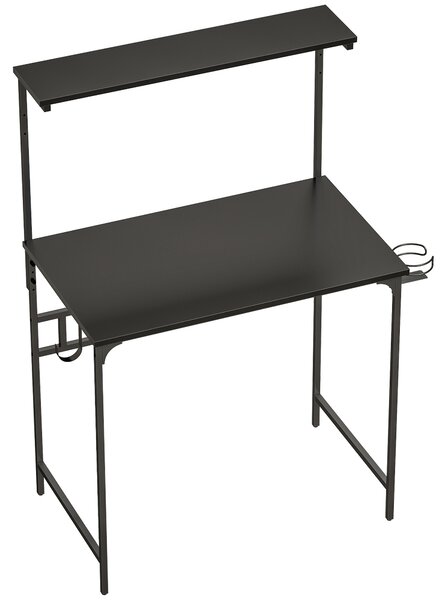 HOMCOM Computer Desk, 80cm Home Office Study Table with Hutch Shelf, Cup Holder, Headphone Hook, Black
