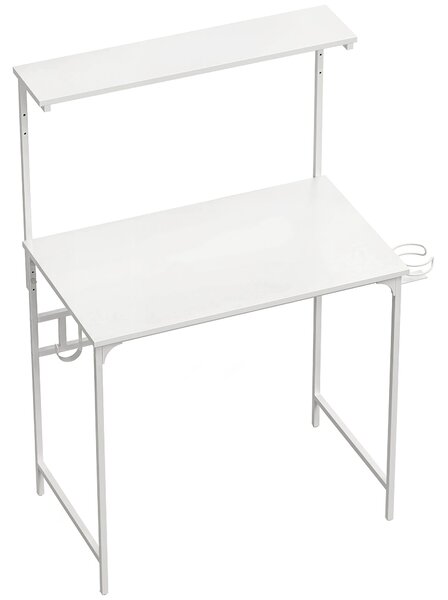 HOMCOM Computer Desk, 80cm Home Office Study Table with Hutch Shelf, Cup Holder, Headphone Hook, White