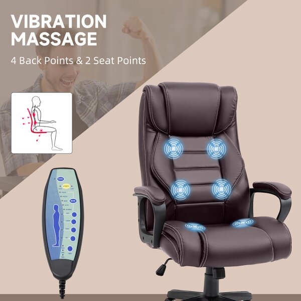 Vinsetto High Back Massage Office Chair w/ 6-Point Vibration, Ergonomic Office Chair, Ergonomic Desk Chair w/ Adjustable Height, Brown Aosom UK